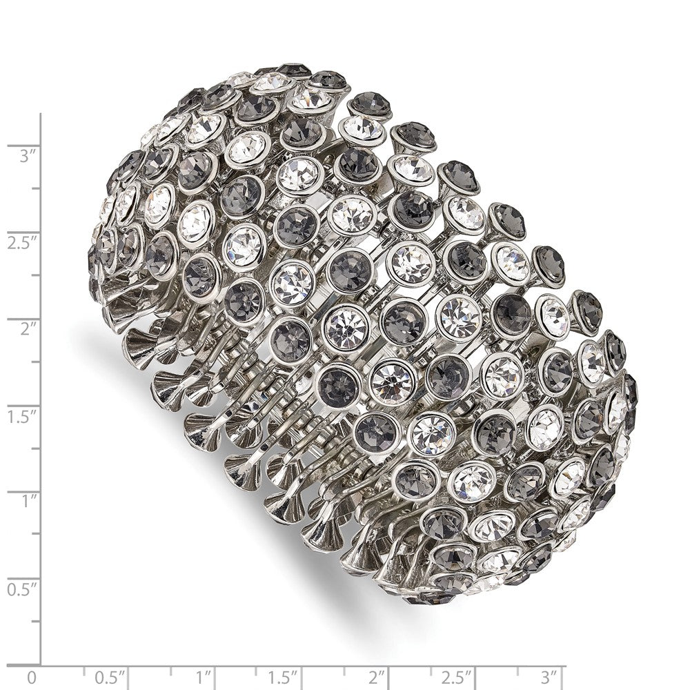 Mode 1928 Schmuck Silberfarben Breit Jet Schwarz und Klar Crystals Acrylic Steine Dehnbar Armband