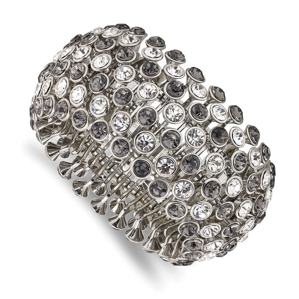 Mode 1928 Schmuck Silberfarben Breit Jet Schwarz und Klar Crystals Acrylic Steine Dehnbar Armband