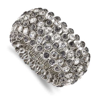 Mode 1928 Schmuck Silberfarben Breit Jet Schwarz und Klar Crystals Acrylic Steine Dehnbar Armband