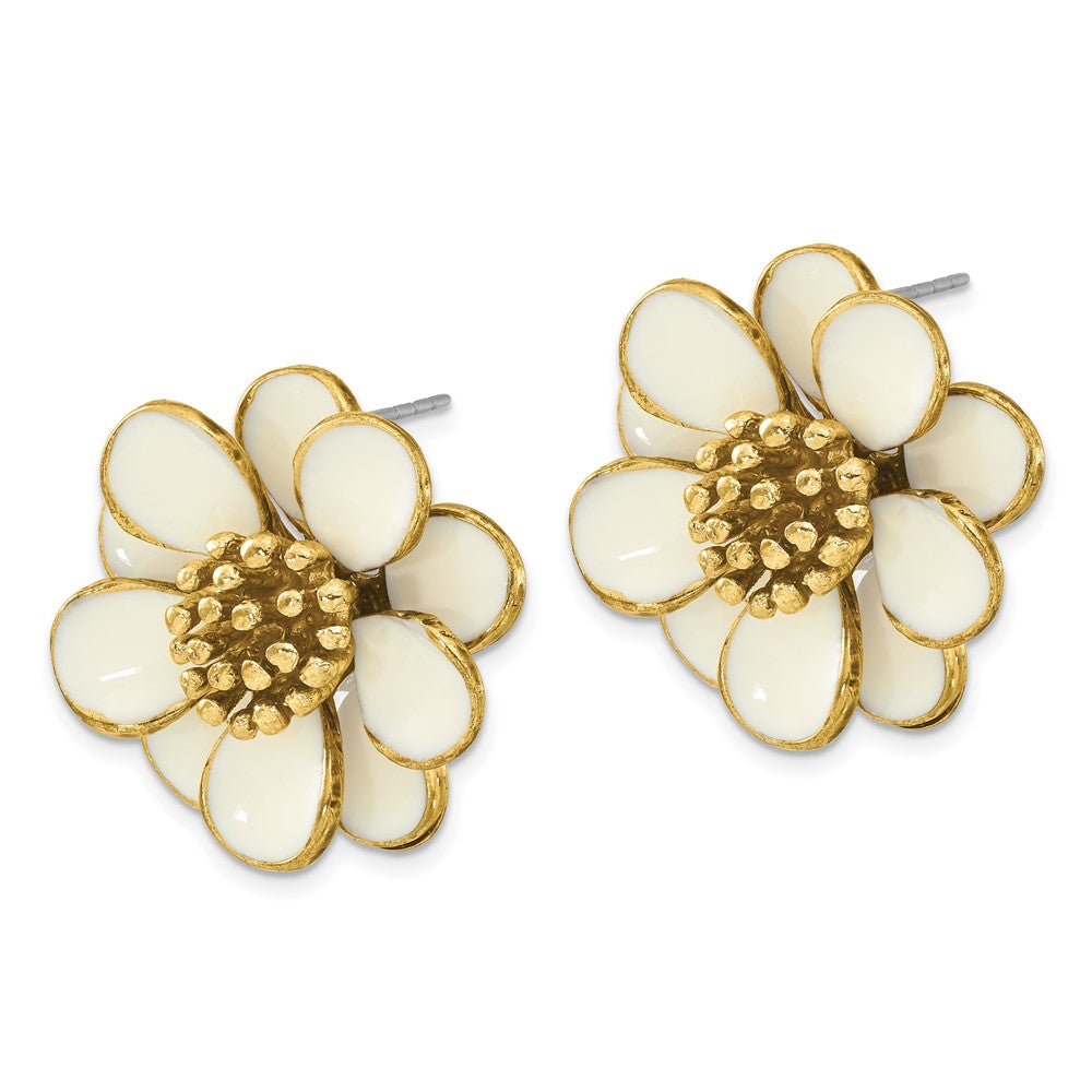 Mode 1928 Schmuck Goldfarben Cream Emaille Blume Ohrstecker