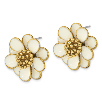 Mode 1928 Schmuck Goldfarben Cream Emaille Blume Ohrstecker