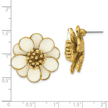 Mode 1928 Schmuck Goldfarben Cream Emaille Blume Ohrstecker