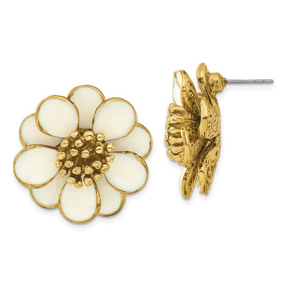 Mode 1928 Schmuck Goldfarben Cream Emaille Blume Ohrstecker