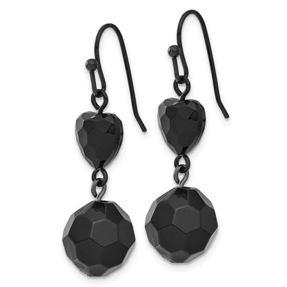 Mode 1928 Schmuck Schwarz-beschichtet Jet Schwarz Acrylic Herz und Kugel Perle Ohrhänger