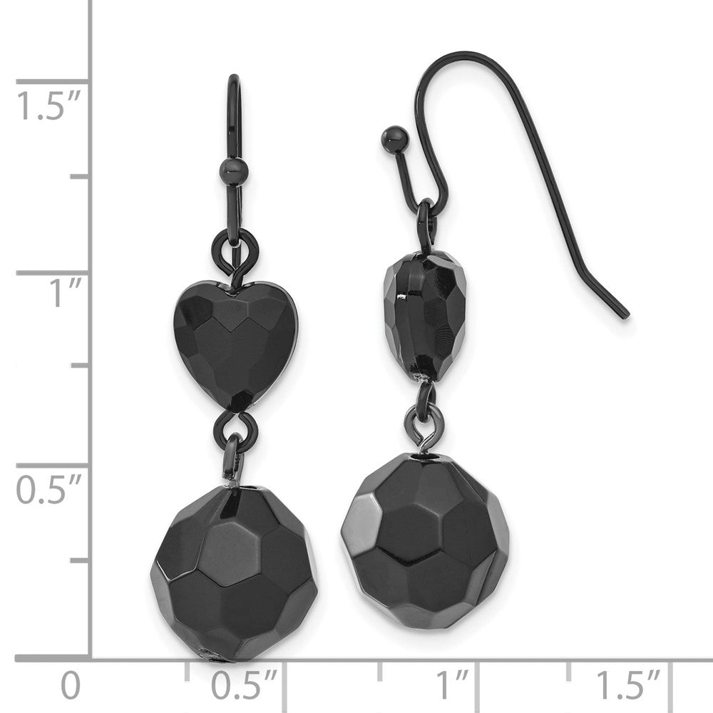 Mode 1928 Schmuck Schwarz-beschichtet Jet Schwarz Acrylic Herz und Kugel Perle Ohrhänger