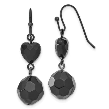 Mode 1928 Schmuck Schwarz-beschichtet Jet Schwarz Acrylic Herz und Kugel Perle Ohrhänger