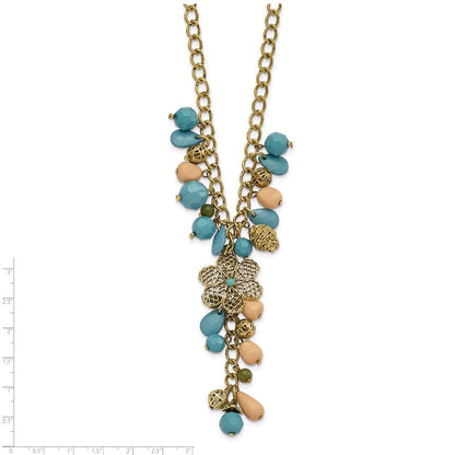 Mode 1928 Schmuck Goldfarben Glieder Filigran Blumen Muster Perle und Teal Grün Cream Acrylic Perlen Cluster 16 Zoll Y Halskette mit 3 Extenson