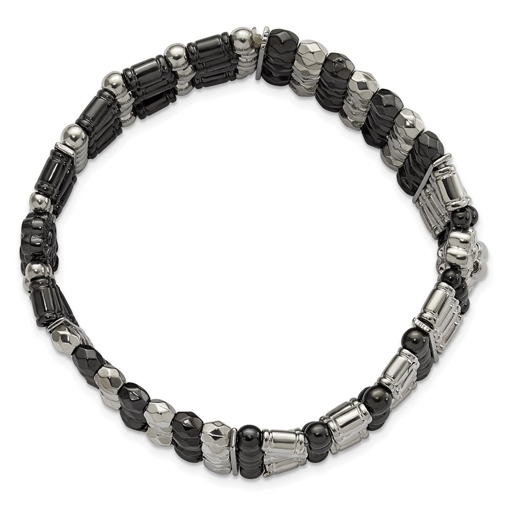 Mode 1928 Schmuck Silberfarben & Schwarz-beschichtet Acrylic Perlen Bicolor Foral Dehnbar Armband