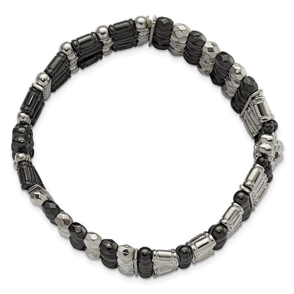 Mode 1928 Schmuck Silberfarben & Schwarz-beschichtet Acrylic Perlen Bicolor Foral Dehnbar Armband