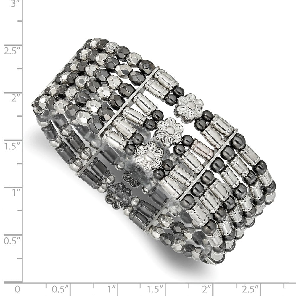 Mode 1928 Schmuck Silberfarben & Schwarz-beschichtet Acrylic Perlen Bicolor Foral Dehnbar Armband