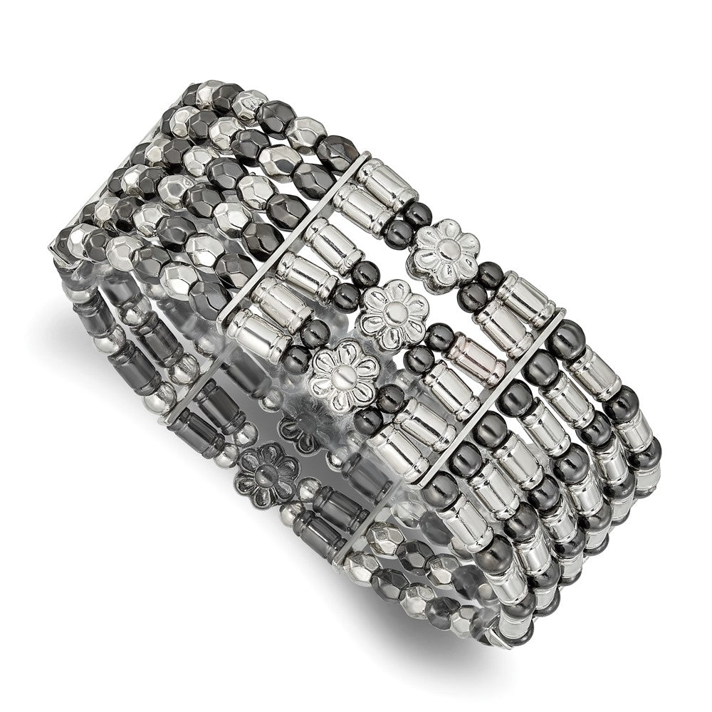 Mode 1928 Schmuck Silberfarben & Schwarz-beschichtet Acrylic Perlen Bicolor Foral Dehnbar Armband