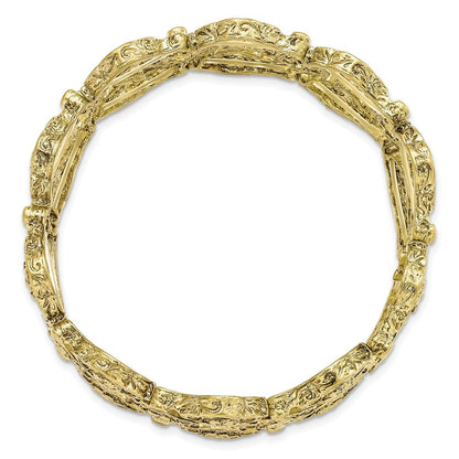 Mode 1928 Schmuck Messingfarben Breit Filigran Blumen Muster Glieder Dehnbar Armband