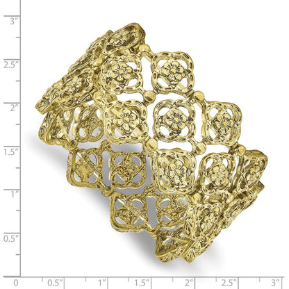 Mode 1928 Schmuck Messingfarben Breit Filigran Blumen Muster Glieder Dehnbar Armband