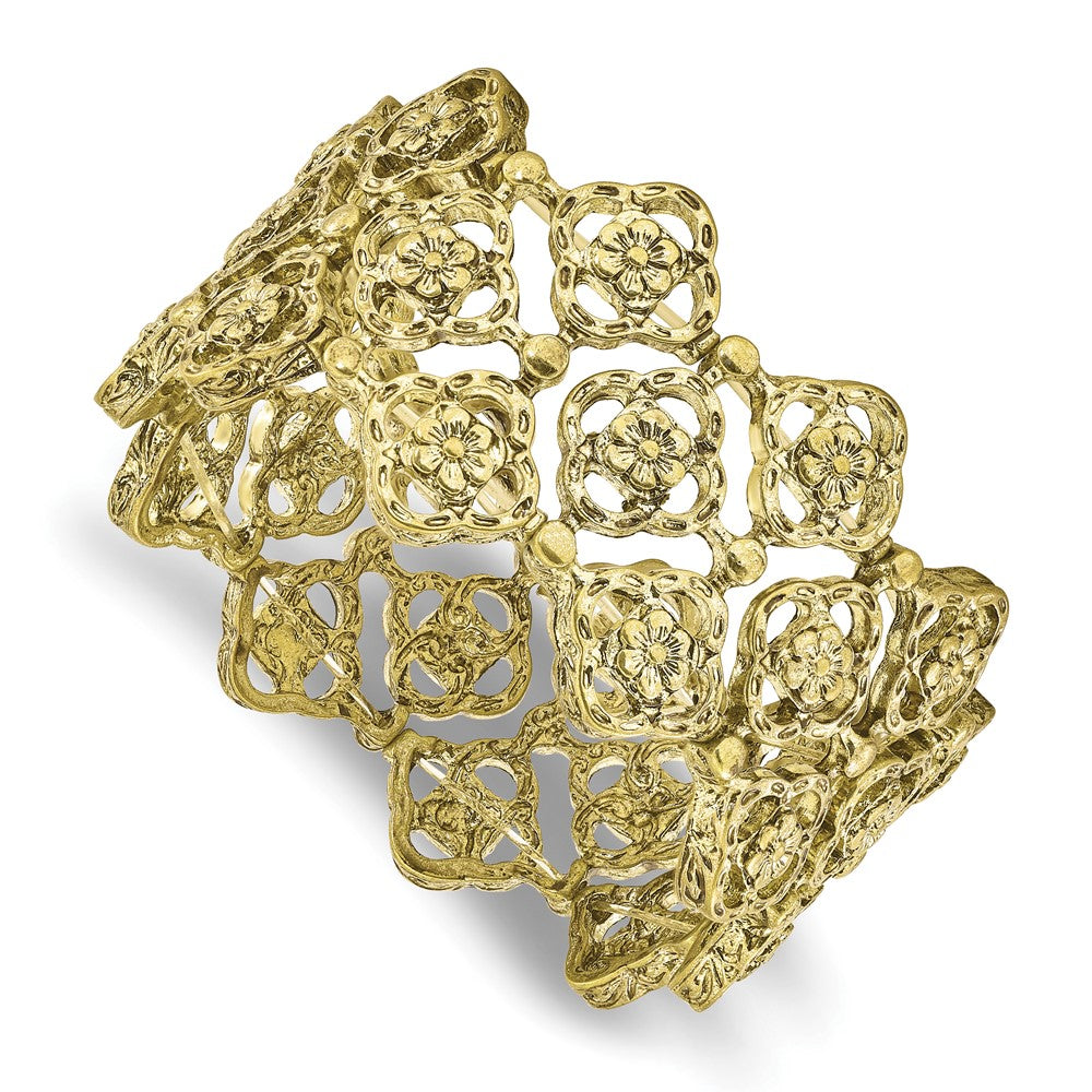 Mode 1928 Schmuck Messingfarben Breit Filigran Blumen Muster Glieder Dehnbar Armband