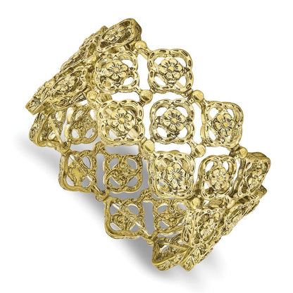 Mode 1928 Schmuck Messingfarben Breit Filigran Blumen Muster Glieder Dehnbar Armband
