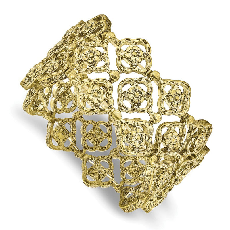 Mode 1928 Schmuck Messingfarben Breit Filigran Blumen Muster Glieder Dehnbar Armband
