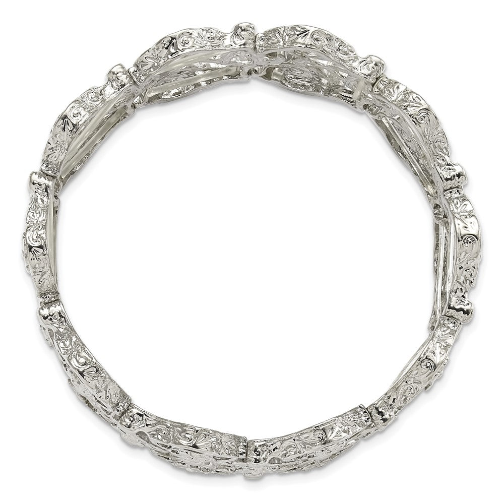 7 Zoll 1928 Schmuck Silberfarben Breit Filigran Glieder Blumen Muster Dehnbar Armband