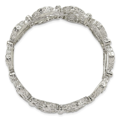 7 Zoll 1928 Schmuck Silberfarben Breit Filigran Glieder Blumen Muster Dehnbar Armband
