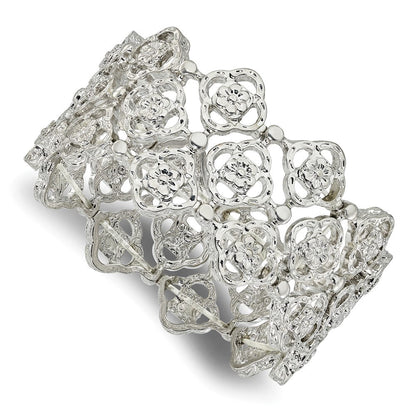 7 Zoll 1928 Schmuck Silberfarben Breit Filigran Glieder Blumen Muster Dehnbar Armband
