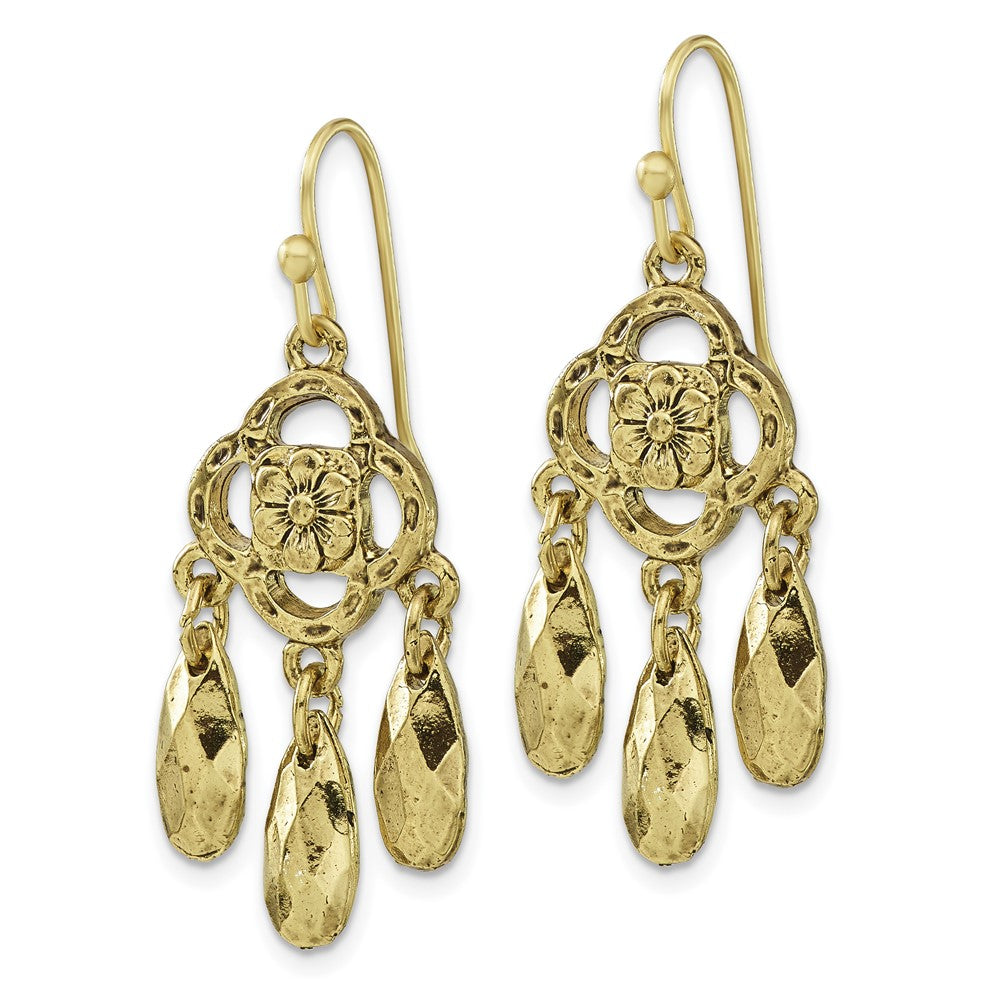 Mode 1928 Schmuck Messingfarben Blume und Facettiert Tropfen Ohrhänger