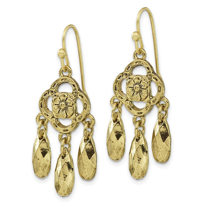 Mode 1928 Schmuck Messingfarben Blume und Facettiert Tropfen Ohrhänger