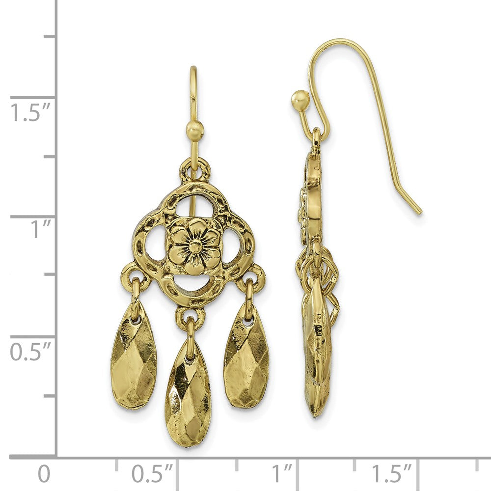 Mode 1928 Schmuck Messingfarben Blume und Facettiert Tropfen Ohrhänger