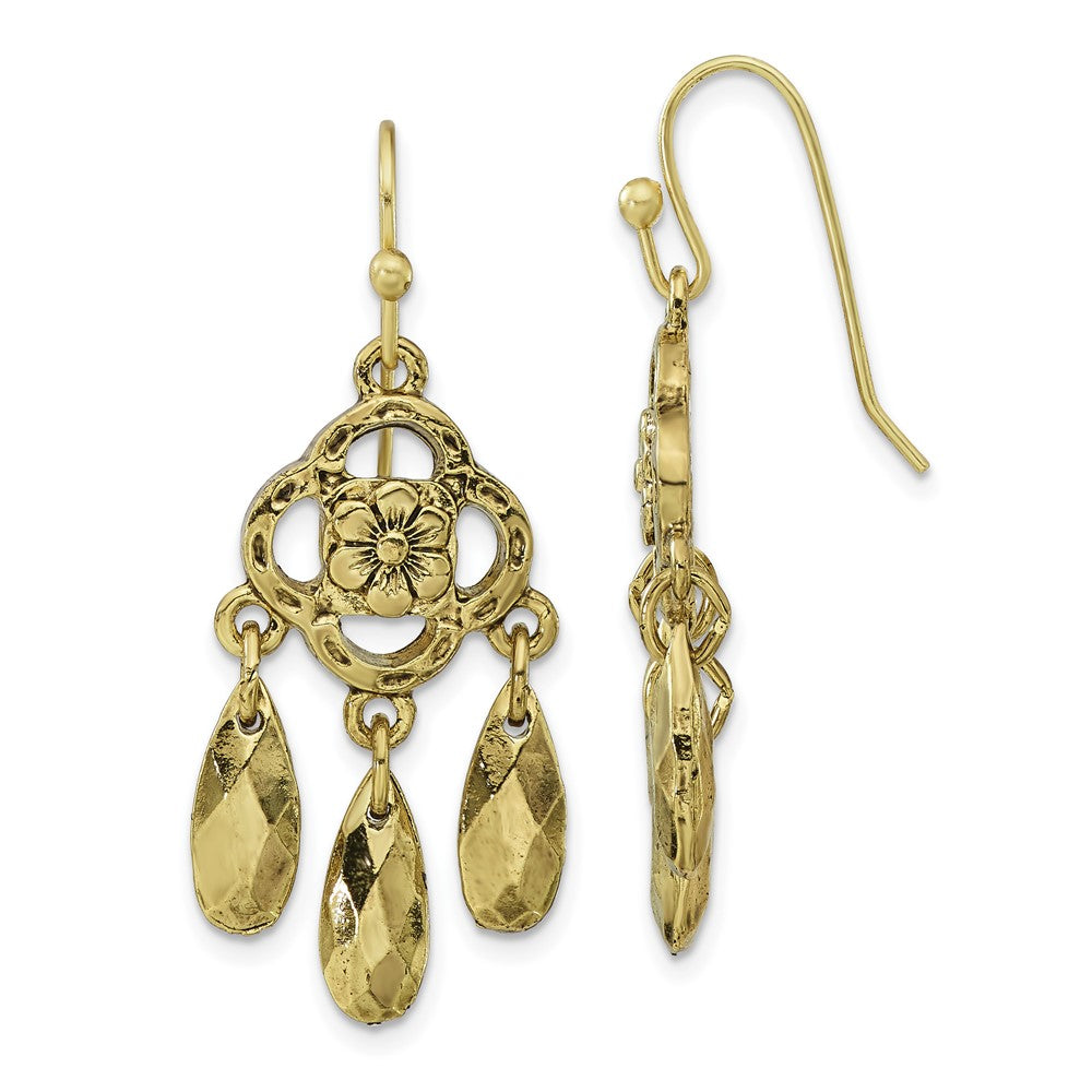 Mode 1928 Schmuck Messingfarben Blume und Facettiert Tropfen Ohrhänger