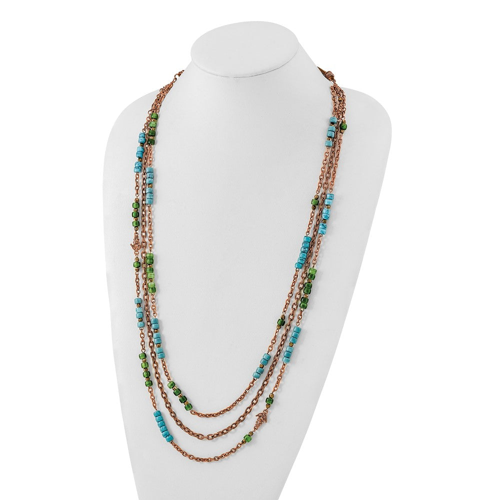 Mode 1928 Copper-tone Grün, Teal Blau & Braun Acrylic Perlen 42 Zoll Halskette
