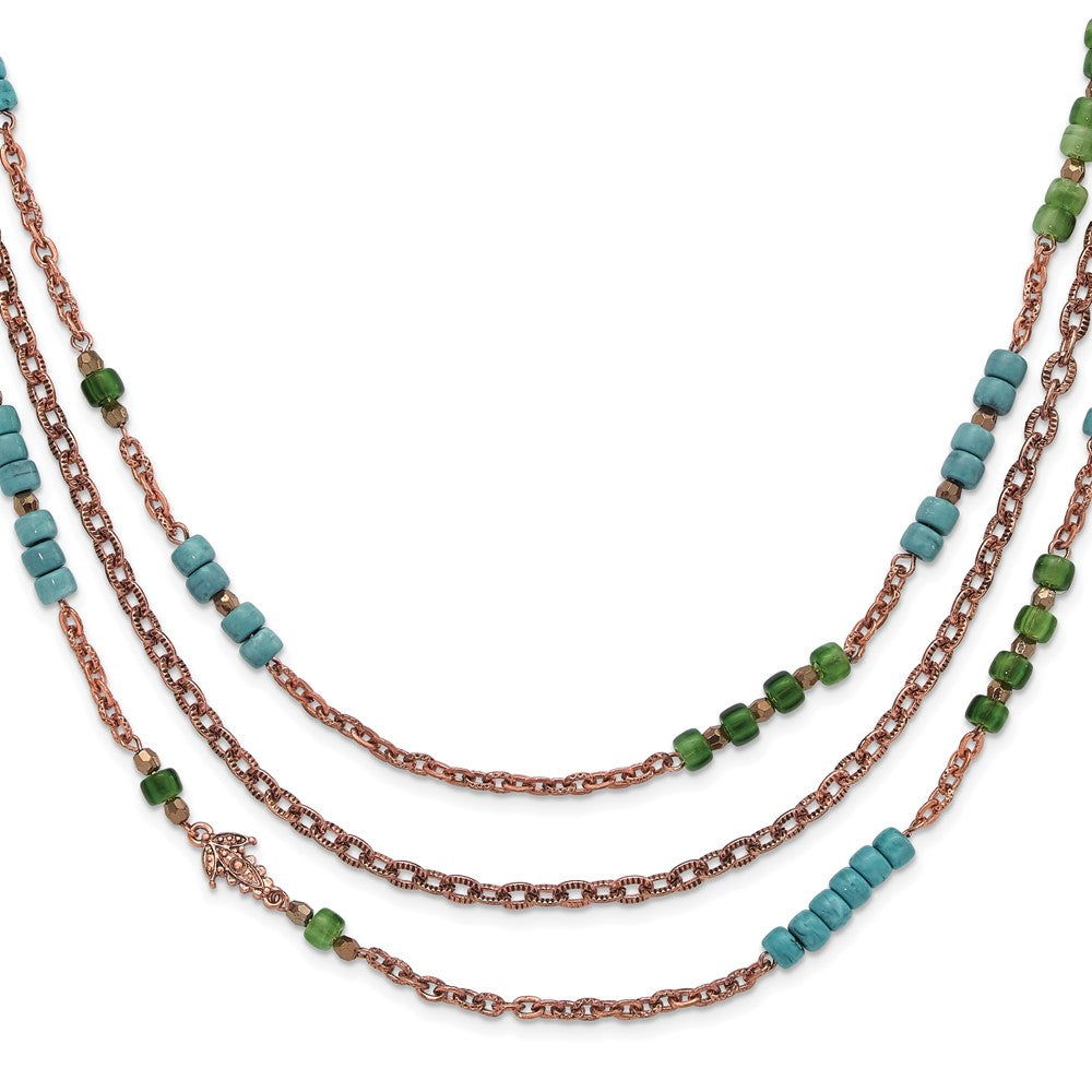 Mode 1928 Copper-tone Grün, Teal Blau & Braun Acrylic Perlen 42 Zoll Halskette