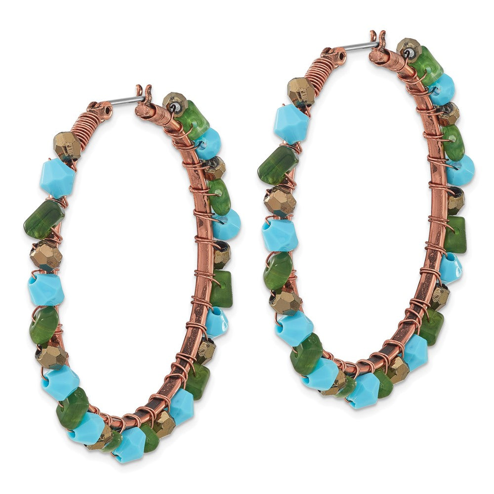 Mode 1928 Schmuck Copper-tone Grün Teal und Braun Facettiert Acrylic Perle Creolen