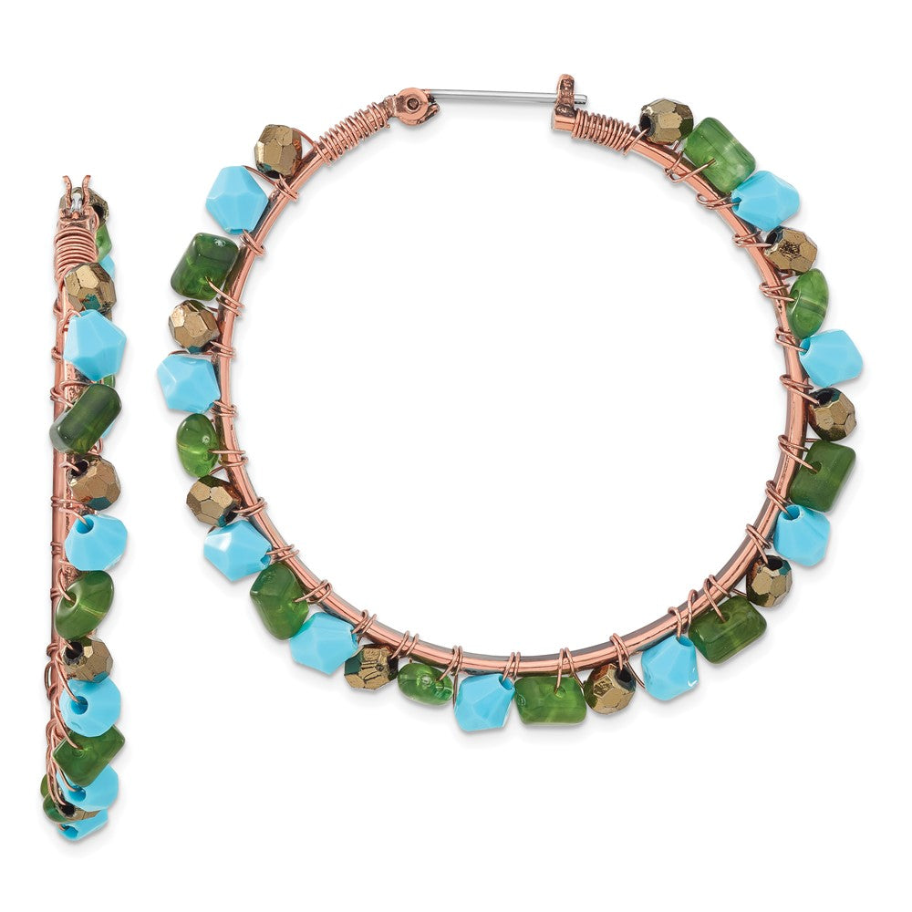 Mode 1928 Schmuck Copper-tone Grün Teal und Braun Facettiert Acrylic Perle Creolen