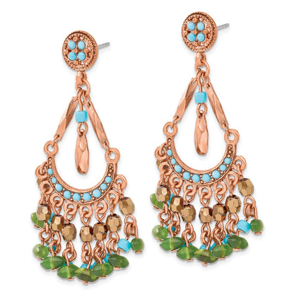 Mode 1928 Schmuck Copper-tone Grün Teal Blau und Braun Facettiert Acrylic Perle Chandelier Stecker Ohrhänger