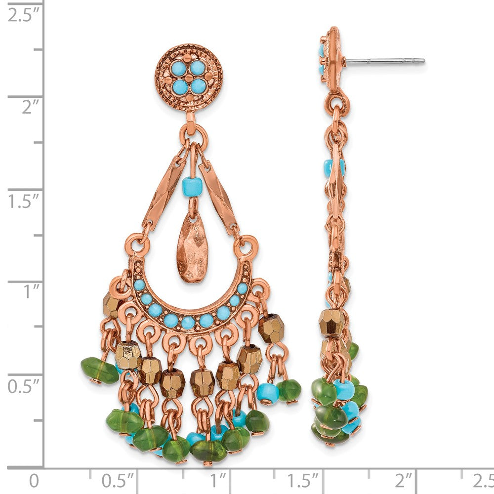 Mode 1928 Schmuck Copper-tone Grün Teal Blau und Braun Facettiert Acrylic Perle Chandelier Stecker Ohrhänger