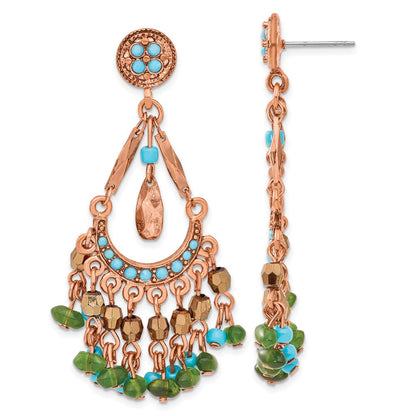 Mode 1928 Schmuck Copper-tone Grün Teal Blau und Braun Facettiert Acrylic Perle Chandelier Stecker Ohrhänger