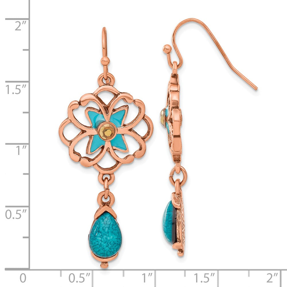 Mode 1928 Copper-tone Teal & Braun Glas Stein Emaille Blumen Ohrhänger