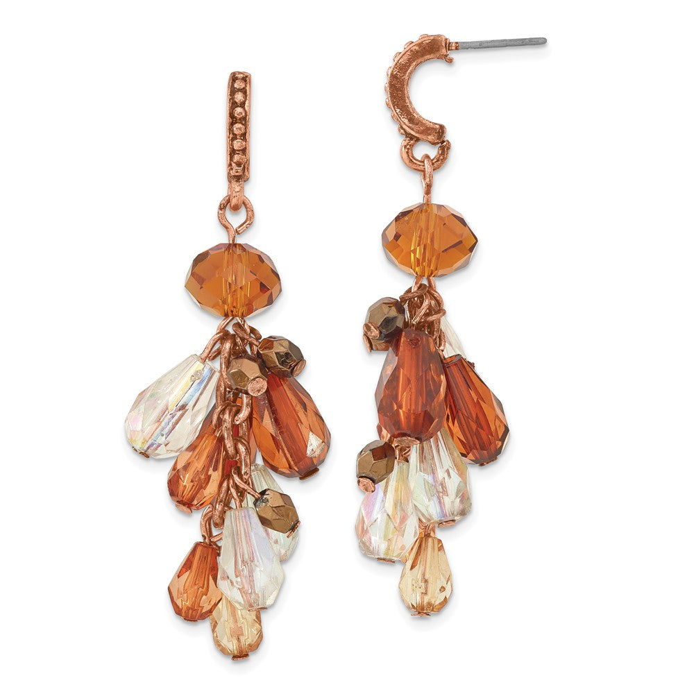 Mode 1928 Schmuck Copper-tone Mehrfarbig Braun Hues Facettiert Acrylic Perlen Cluster Hängend Ohrstecker