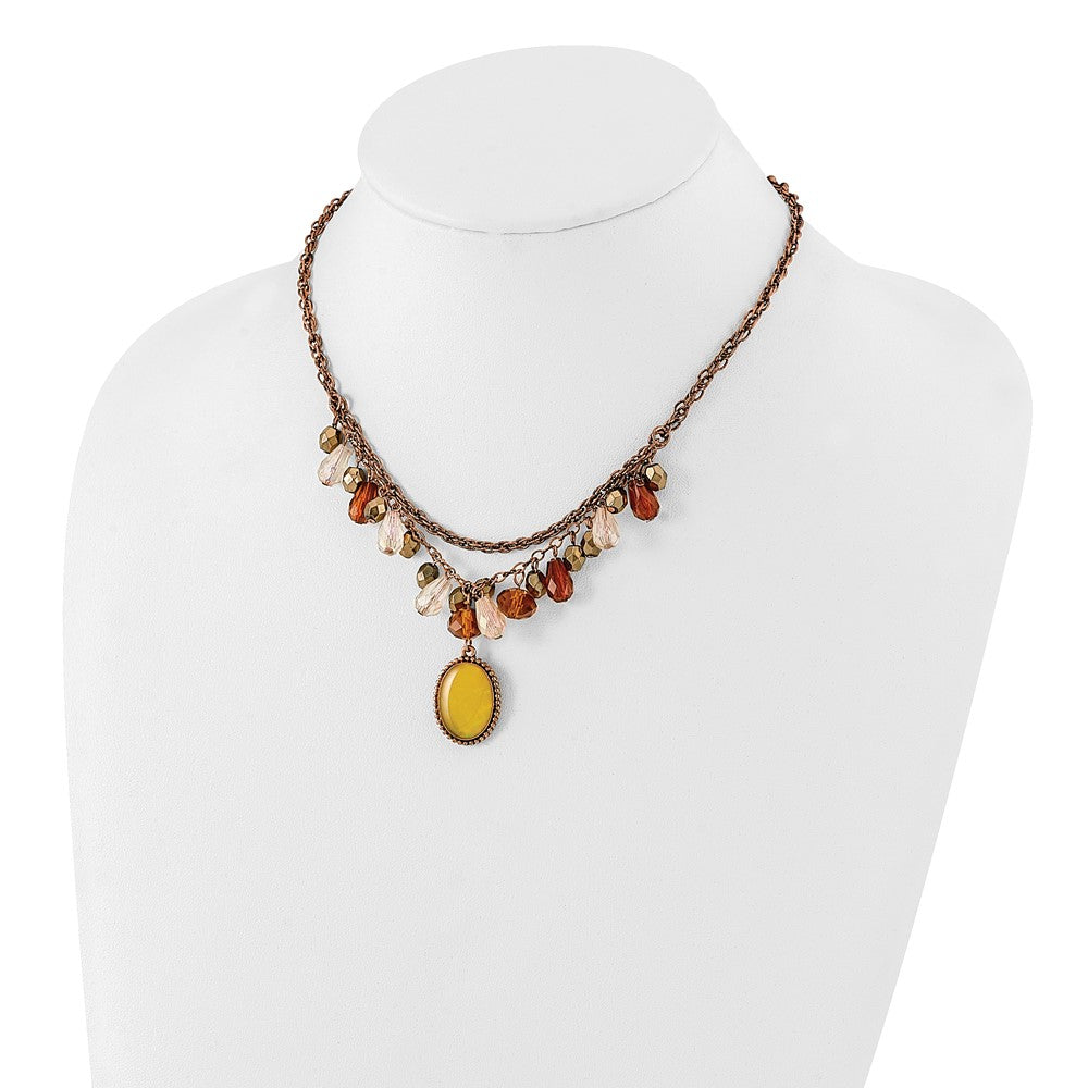 Mode 1928 Schmuck Copper-tone Mehrfarbig Facettiert Acrylic Perlen und Perlmutt Anhänger 16 Zoll Halskette mit 3 Verlängerung