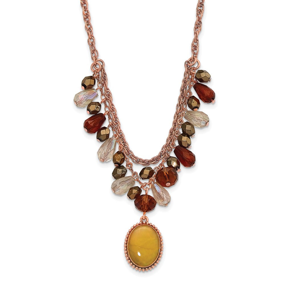Mode 1928 Schmuck Copper-tone Mehrfarbig Facettiert Acrylic Perlen und Perlmutt Anhänger 16 Zoll Halskette mit 3 Verlängerung