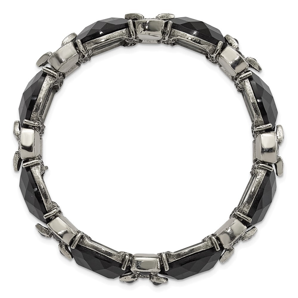 Mode 1928 Schmuck Silberfarben Rahmen Schwarz Emaille und Facettiert Kristall Dehnbar Armband