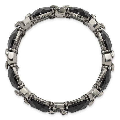 Mode 1928 Schmuck Silberfarben Rahmen Schwarz Emaille und Facettiert Kristall Dehnbar Armband