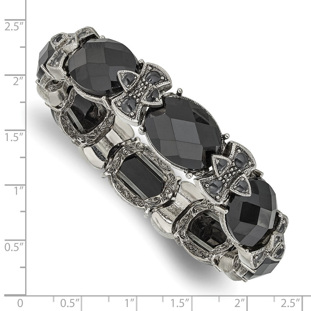 Mode 1928 Schmuck Silberfarben Rahmen Schwarz Emaille und Facettiert Kristall Dehnbar Armband
