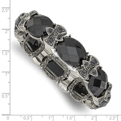 Mode 1928 Schmuck Silberfarben Rahmen Schwarz Emaille und Facettiert Kristall Dehnbar Armband