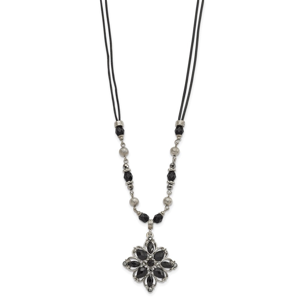 Mode 1928 Schmuck Silberfarben Glieder Klar Schwarz und Hematite Kristall Facettiert Perlen Acrylic Stein Accented mit 3 Zoll Verlängerung Halskette