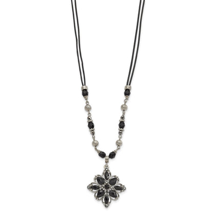 Mode 1928 Schmuck Silberfarben Glieder Klar Schwarz und Hematite Kristall Facettiert Perlen Acrylic Stein Accented mit 3 Zoll Verlängerung Halskette