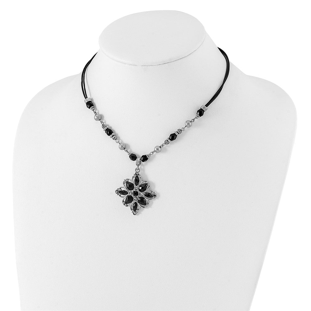 Mode 1928 Schmuck Silberfarben Glieder Klar Schwarz und Hematite Kristall Facettiert Perlen Acrylic Stein Accented mit 3 Zoll Verlängerung Halskette