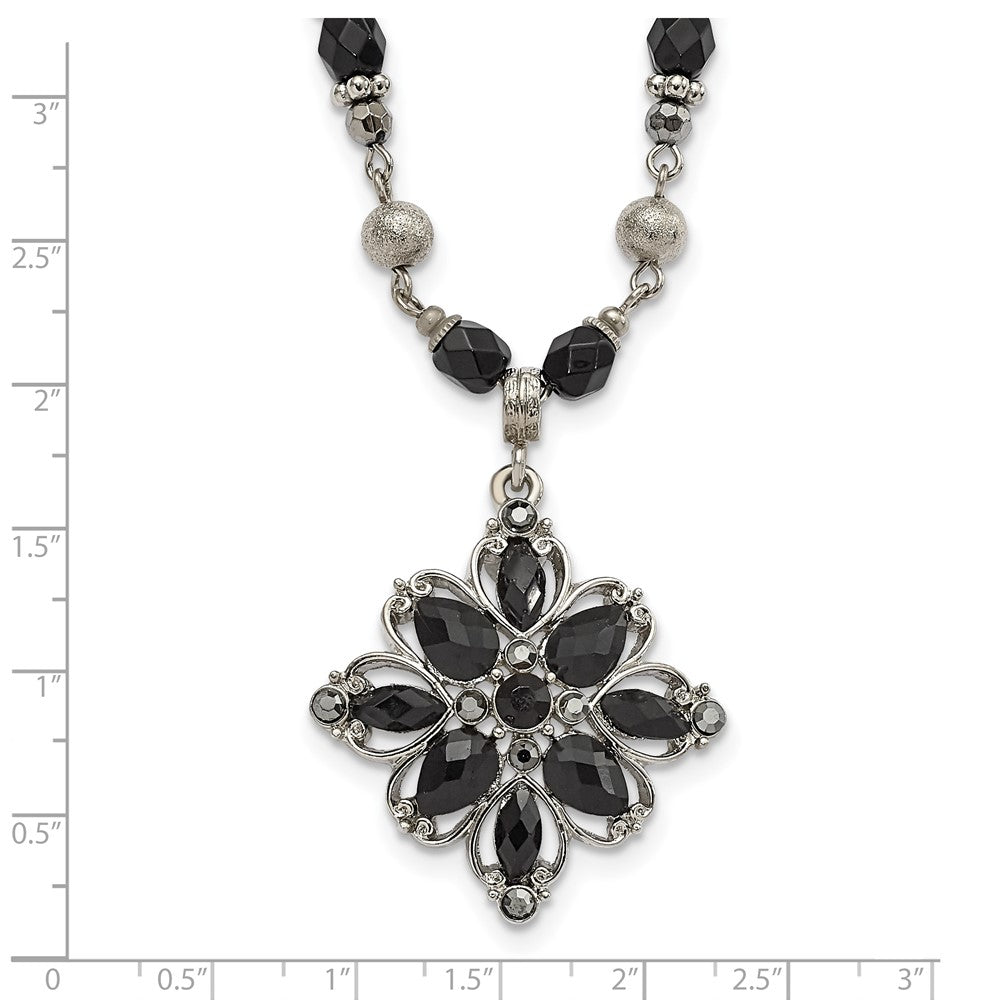 Mode 1928 Schmuck Silberfarben Glieder Klar Schwarz und Hematite Kristall Facettiert Perlen Acrylic Stein Accented mit 3 Zoll Verlängerung Halskette