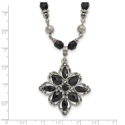 Mode 1928 Schmuck Silberfarben Glieder Klar Schwarz und Hematite Kristall Facettiert Perlen Acrylic Stein Accented mit 3 Zoll Verlängerung Halskette