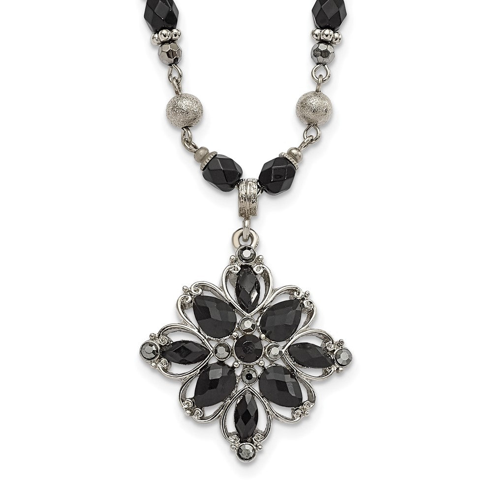 Mode 1928 Schmuck Silberfarben Glieder Klar Schwarz und Hematite Kristall Facettiert Perlen Acrylic Stein Accented mit 3 Zoll Verlängerung Halskette