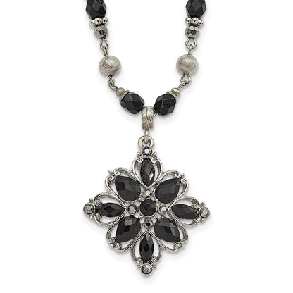 Mode 1928 Schmuck Silberfarben Glieder Klar Schwarz und Hematite Kristall Facettiert Perlen Acrylic Stein Accented mit 3 Zoll Verlängerung Halskette