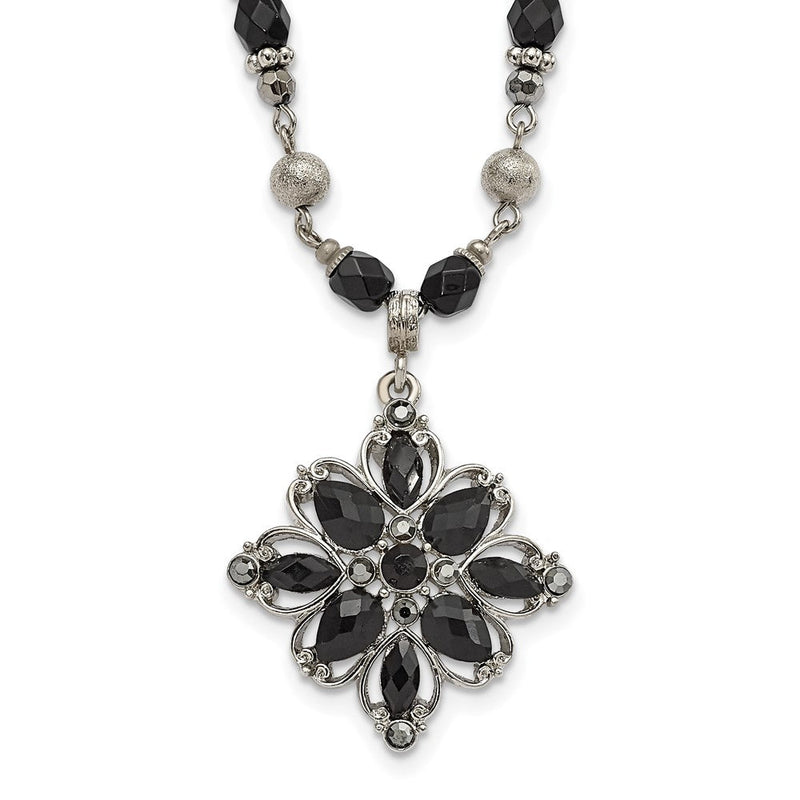 Mode 1928 Schmuck Silberfarben Glieder Klar Schwarz und Hematite Kristall Facettiert Perlen Acrylic Stein Accented mit 3 Zoll Verlängerung Halskette